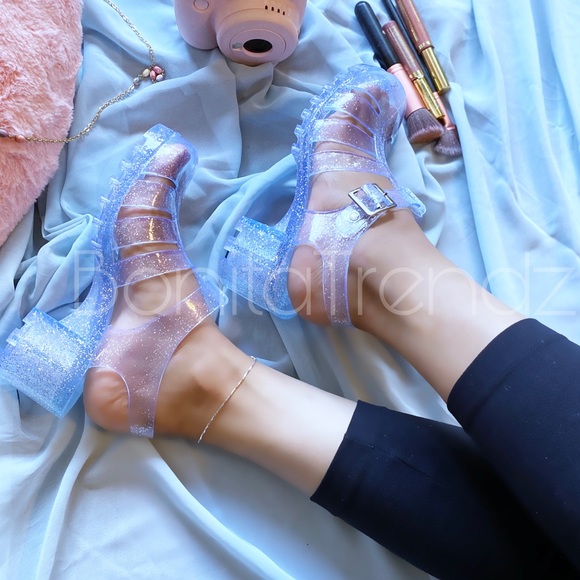 RETRO Clear Glitter Gladiator Caged Jelly Sandals - Picture 7 of 8